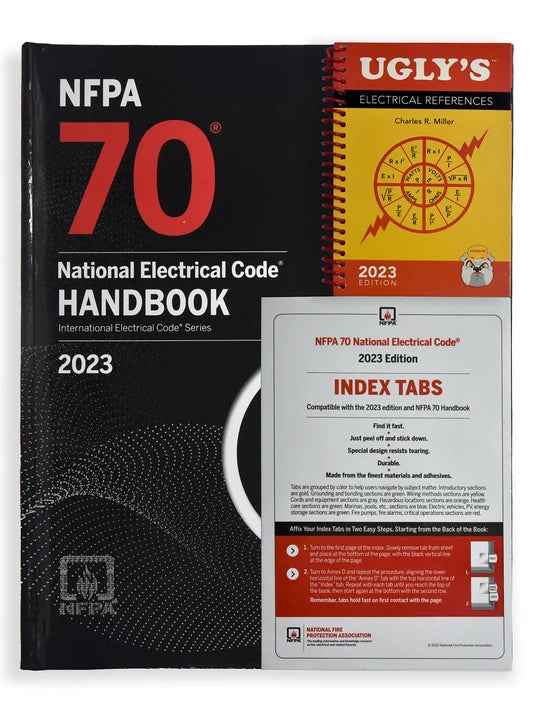NFPA 70 NEC Handbook 2023 with Tabs, NEC Quick Card 2023 and Ugly's Electrical References 2023